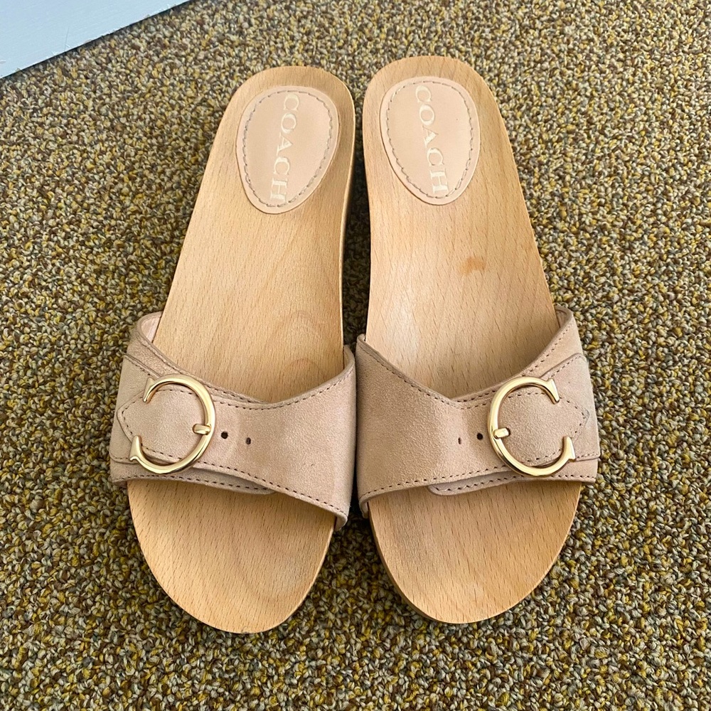 Coach wooden mules with suede upper in size 6